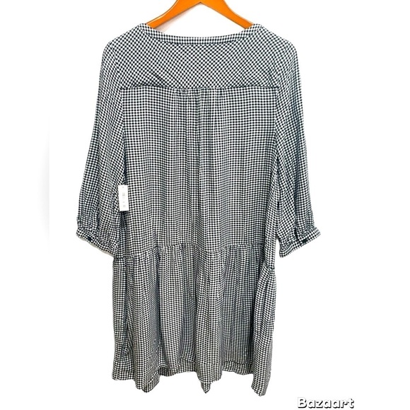 Amazon Essentials Black and White mini Dress Gingham 3/4 Sleeves Sz:Large - Picture 2 of 5
